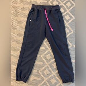 Figs Women's Black Joggers with Pink Drawstring